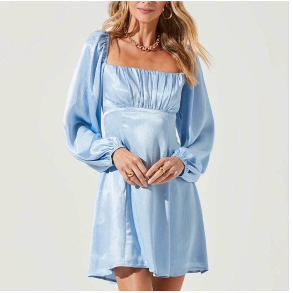 Astr Light Blue Puff Sleeve Dress​